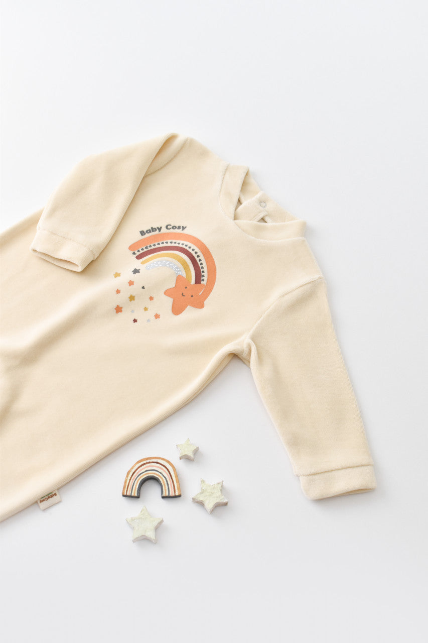 Salopeta Curcubeu cu maneca lunga si botosei din 80%bumbac organic si 20% poliester - , BabyCosy